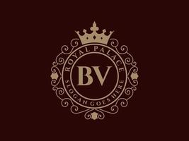 Letter BV Antique royal luxury victorian logo with ornamental frame. vector