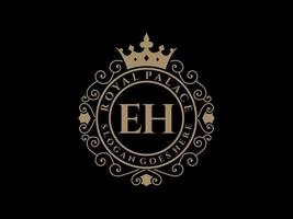 Letter EH Antique royal luxury victorian logo with ornamental frame. vector