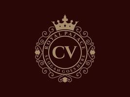 letra cv logotipo victoriano de lujo real antiguo con marco ornamental. vector
