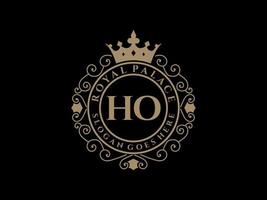 Letter HO Antique royal luxury victorian logo with ornamental frame. vector