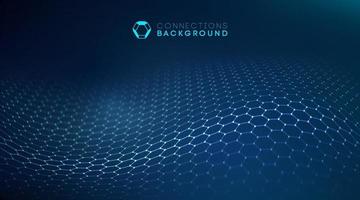 Network connection concept black background vector illustration. Futuristic hexagon perspective wide angle lanscape. Futuristic honeycomb concept. 3d landscape. Big data digital background.