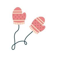 Knitted gloves on a string doodle icon. vector