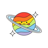 Cute rainbow planet doodle icon. vector