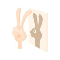 conejo, icono de títeres de sombra, estilo de dibujos animados vector