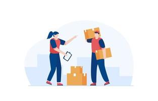 Warehouse worker checking parcel list. Preparing for Shipment. Illustration vector