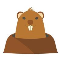 Groundhog in hole icon, flat style vector