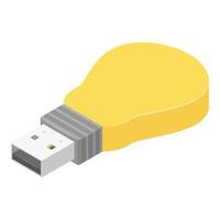 Bulb usb flash icon, isometric style vector