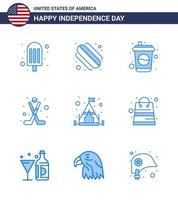 4th July USA Happy Independence Day Icon Symbols Group of 9 Modern Blues of bag camping drink camp ice Editable USA Day Vector Design Elements