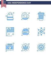 9 Creative USA Icons Modern Independence Signs and 4th July Symbols of meal burger bottle usa country Editable USA Day Vector Design Elements