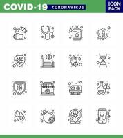 Covid19 icon set for infographic 16 Line pack such as bottle vaccine bottle protection wash viral coronavirus 2019nov disease Vector Design Elements