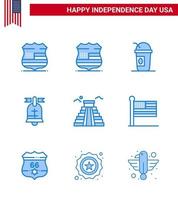 Editable Vector Line Pack of USA Day 9 Simple Blues of states usa ball american building Editable USA Day Vector Design Elements