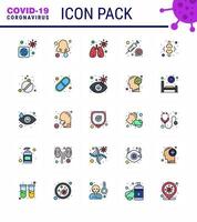 Covid19 icon set for infographic 25 Flat Color Filled Line pack such as fraction bone anatomy vaccine medicine viral coronavirus 2019nov disease Vector Design Elements