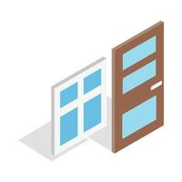icono de puerta y ventana, estilo isométrico 3d vector