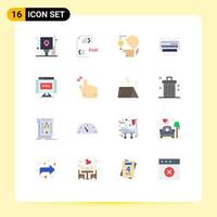 Pack of 16 Modern Flat Colors Signs and Symbols for Web Print Media such as summer air document ac head Editable Pack of Creative Vector Design Elements