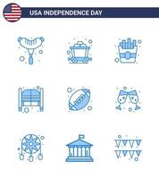 9 iconos creativos de estados unidos signos de independencia modernos y símbolos del 4 de julio de pelota americana rugby papas fritas día de pelota elementos de diseño de vector de día de estados unidos editables