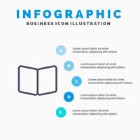 Open Book Page Layout Cover Line icon with 5 steps presentation infographics Background vector