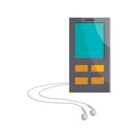 Mp3 player with headphones icon, cartoon style vector