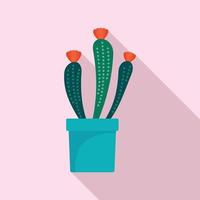 Flower cactus pot icon, flat style vector