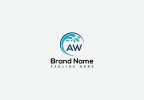 Maid Cleaning Logo On Letter AW. Clean House Sign, Fresh Clean Logo Cleaning Brush and Water Drop Concept Template vector