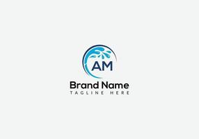 Maid Cleaning Logo On Letter AM. Clean House Sign, Fresh Clean Logo Cleaning Brush and Water Drop Concept Template vector