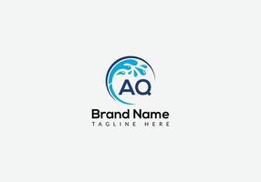 Maid Cleaning Logo On Letter AQ. Clean House Sign, Fresh Clean Logo Cleaning Brush and Water Drop Concept Template vector