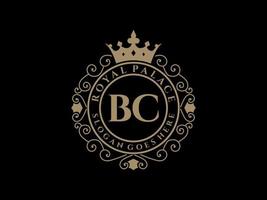 Letter BC Antique royal luxury victorian logo with ornamental frame. vector