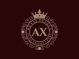Letter AX Antique royal luxury victorian logo with ornamental frame. vector