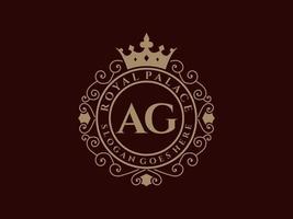 Letter AG Antique royal luxury victorian logo with ornamental frame. vector