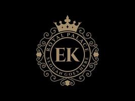 Letter EK Antique royal luxury victorian logo with ornamental frame. vector