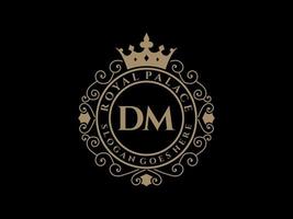 Letter DM Antique royal luxury victorian logo with ornamental frame. vector