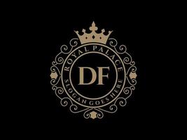 Letter DF Antique royal luxury victorian logo with ornamental frame. vector