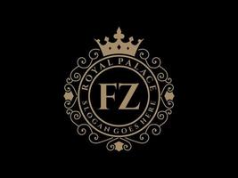 Letter FZ Antique royal luxury victorian logo with ornamental frame. vector