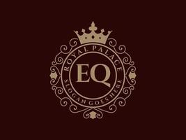 Letter EQ Antique royal luxury victorian logo with ornamental frame. vector