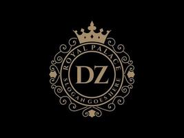 Letter DZ Antique royal luxury victorian logo with ornamental frame. vector