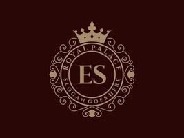 Letter ES Antique royal luxury victorian logo with ornamental frame. vector