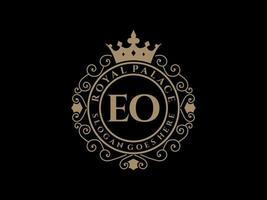 Letter EO Antique royal luxury victorian logo with ornamental frame. vector