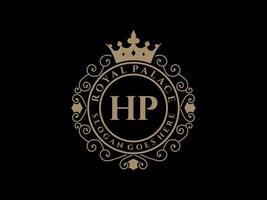 Letter HP Antique royal luxury victorian logo with ornamental frame. vector