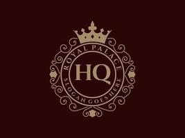 Letter HQ Antique royal luxury victorian logo with ornamental frame. vector