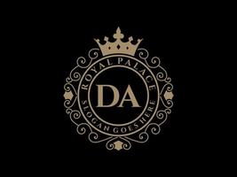 Letter DA Antique royal luxury victorian logo with ornamental frame. vector