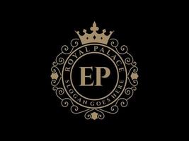 letra ep logotipo victoriano de lujo real antiguo con marco ornamental. vector