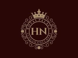 letra hn logotipo victoriano de lujo real antiguo con marco ornamental. vector