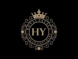 Letter HY Antique royal luxury victorian logo with ornamental frame. vector