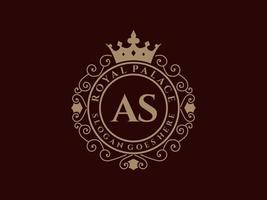 Letter AS Antique royal luxury victorian logo with ornamental frame. vector