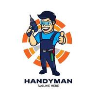 Handyman mascot character vector logo in retro style with badge design, perfect for home repair services company logo design