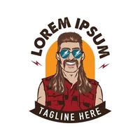 A man with mullet hair style and red neck shirt, good for club logo andtshirt design vector