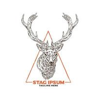 Stag head vector illustration in hand drawn style, perfect for t shirt design and conservation logo design