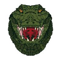 cabeza de cocodrilo cara de cierre en estilo cómico retro, perfecta para el diseño de camisetas y el logotipo de la temporada de caza vector