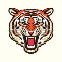 ilustración de vector de cara de tigre enojado estilo de color retro, perfecto para diseño de camiseta y diseño de logotipo de mascota