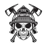 Skull Fire fighter vector illustration logo with axe and helmet, perfect for team t shirt design