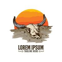 Bull skull in the meadow, good for t shirt design and ranch logo vector